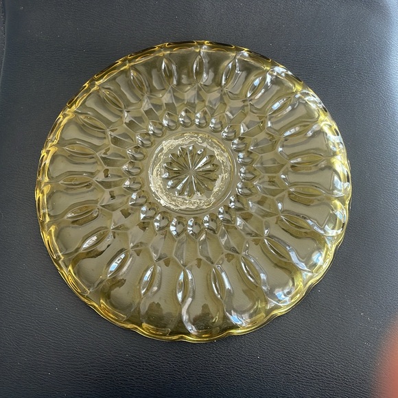 Vintage Amber Glass Cut Serving Tray - Picture 3 of 5
